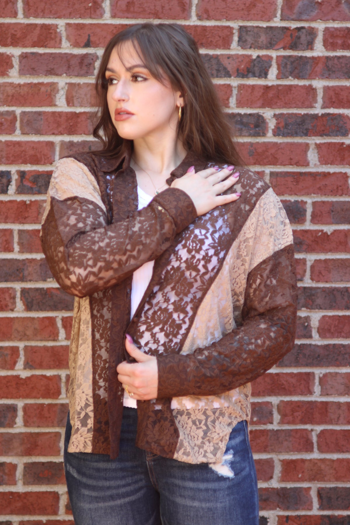 Elena Lace Button-Down Top