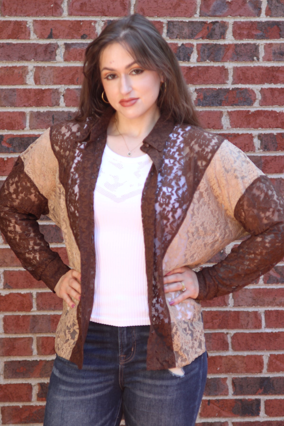 Elena Lace Button-Down Top