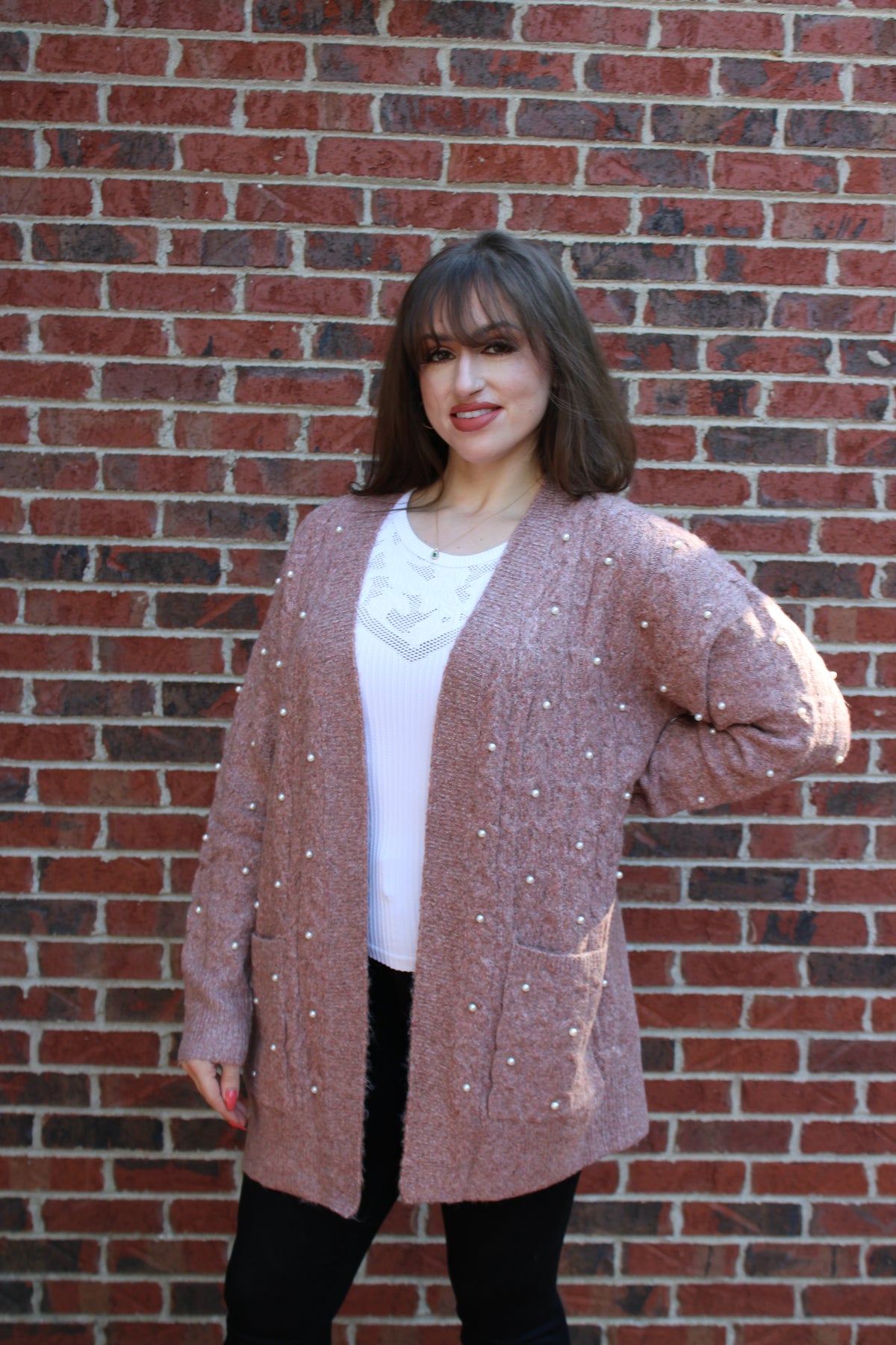 Maribella Open Front Pearl Cardigan